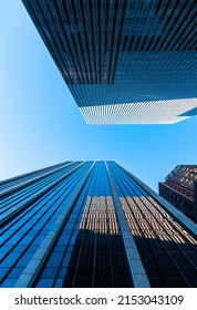 New York Sky Scrapers, Down Town - Worms Eye View Looking Up At Tall Buildings