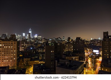 New York Skyline At Night As Seen From The West Village.