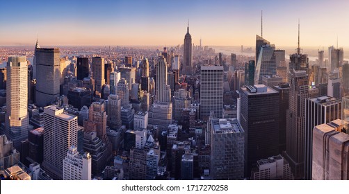 New York Skyline At Sunset, USA.