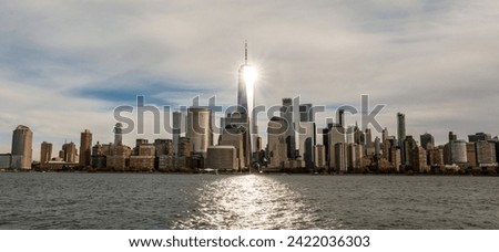 New York skyline of World Trade Center. One World Trade Center. New York City panorama with Manhattan Skyline over Hudson River. WTC