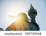 New York; statue of liberty in the sunset