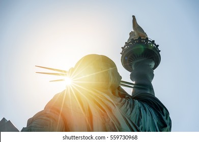 New York; statue of liberty in the sunset