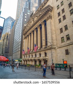 New York Stock Exchange, Manhattan, United states of America - summer 2020: [ stock market NASDAQ and Dow Jones, fear of recession from corona virus outbreak ]