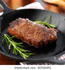 New York Strip Steak Cooked In Iron Skillet