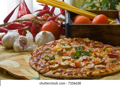 New York Style Pepperoni Pizza With Decoration