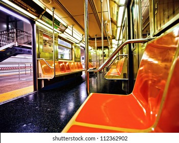 New York Subway Car Interior With Open Door