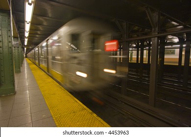 New York Subway Speeding By A Platform With Motion Blur