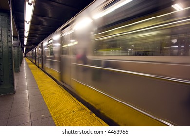 New York Subway Speeding By A Platform With Motion Blur