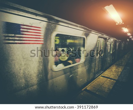 Similar – Foto Bild Der Zug hielt in der New Yorker U-Bahn-Station.