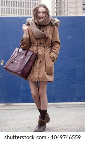 New York, New York / United States - 02 13 2012: Fashion Model Street Style During New York Fashion Week 