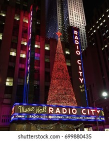 New York, United States. 13 November 2016: Radio City Music Hall Illuminated At Night In Christmas Time