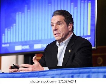 New York / United States 4/18/2020 New York Gov. Andrew Cuomo Announces Updates On The Spread Of The Coronavirus During A News Conference In The Red Room At The State Capitol.
