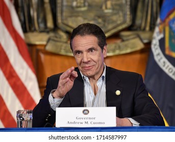 New York / United States 4/25/2020 New York Gov. Andrew Cuomo Announces Updates On The Spread Of The Coronavirus During News Conference In The Red Room At The State Capitol.