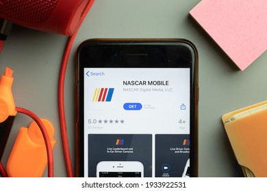 New York, United States - 7 November 2020: Phone Screen Close-up With NASCAR Mobile App Logo On Display, Illustrative Editorial.