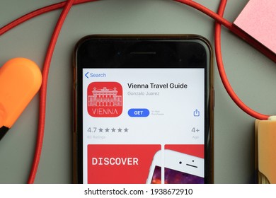 New York, United States - 7 November 2020: Vienna Travel Guide App Store Logo On Phone Screen, Illustrative Editorial.