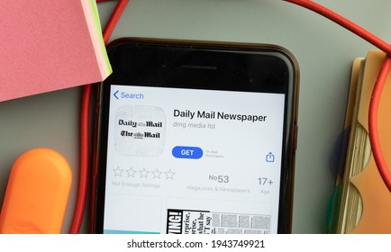 New York, United States - 7 March 2021: Daily Mail Newspaper App Store Logo On Phone Screen, Illustrative Editorial.