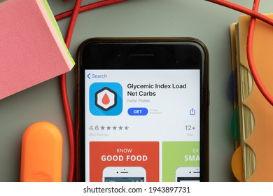 New York, United States - 7 March 2021: Glycemic Index Load Net Carbs App Store Logo On Phone Screen, Illustrative Editorial.