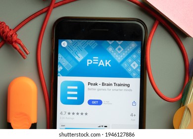 New York, United States - 7 November 2020: Peak Brain Training App Store Logo On Phone Screen, Illustrative Editorial.