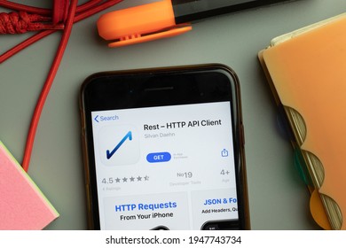 New York, United States - 7 November 2020: Rest HTTP API Client App Store Logo On Phone Screen, Illustrative Editorial