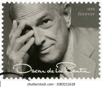 NEW YORK, UNITED STATES OF AMERICA - FEBRUARY 16, 2017: A Stamp Printed In USA Shows Oscar De La Renta (1932-2014), Fashion Designer, 2017 