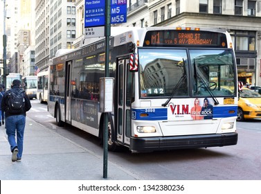 New York, United States Of America- March, 8, 2019: Bus Of Metropolitan Transportation Authority (MTA) On The City Street. 