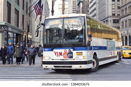 New York, United States Of America- March, 8, 2019: Bus Of Metropolitan Transportation Authority (MTA) On The City Street. 