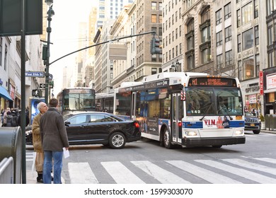 New York, United States Of America- March, 8, 2019: Bus Of Metropolitan Transportation Authority (MTA) On The City Street. 