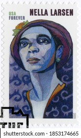 NEW YORK, UNITED STATES OF AMERICA - MAY 21, 2020: A Stamp Printed In USA Shows Nellallitea Nella Larsen,  Nellie Walker (1891-1964), Series Voices Of The Harlem Renaissance, 2020 