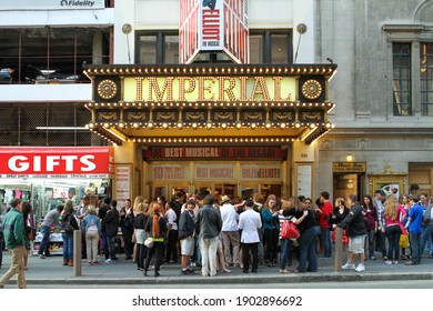 New York, New York, United States - April 14, 2011: Entrance to the Imperial Theater on Broadway in New York.