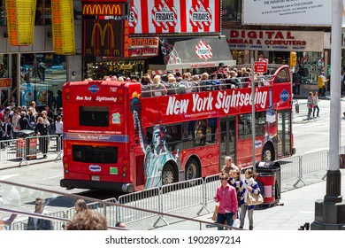 New York, New York, United States - April 14, 2011: Hop On Hop Off NYC, New York Double-decker Tour Buses.