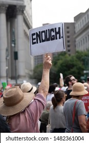 New York, New York / United States - August 18, 2019 - Protestors At A Moms Demand Action Rally Against Gun Violence In Foley Square Calling For Federal Background Checks And Federal Red Flag Bills.