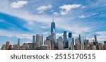 New York, United States. Lower Manhattan skyline. NY, Panorama view of New York city skyline in Midtown Manhattan. NYC, USA, Manhattan. New York from New Jersey. Downtown Manhattan.