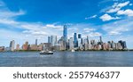 New York, United States. Lower Manhattan skyline. NY, Panorama view of New York city skyline in Midtown Manhattan. NYC, USA, Manhattan. New York from New Jersey. Downtown Manhattan.