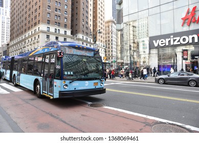 New York, United States - March 2019: New York City Metropolitan Transportation Authority Buses