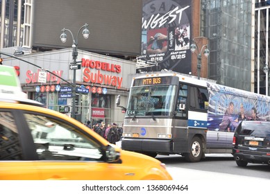 New York, United States - March 2019: New York City Metropolitan Transportation Authority Buses