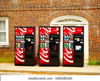 New York - United States, May 32, 2015 - Three Coke Machines In The Street In New York