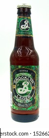 New York, United States - October 9, 2019: Bottle Of Brooklyn Lager, A Amber Styled Lager Brewed By Brooklyn Brewery.