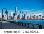 New York, United States. Panorama view of New York city skyline in Midtown Manhattan. USA, NYC, NY, Manhattan. American big city. Lower Manhattan skyline. New York from New Jersey. Downtown Manhattan.