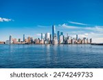 New York, United States. Panorama view of New York city skyline in Midtown Manhattan. USA, NYC, NY, Manhattan. American big city. Lower Manhattan skyline. New York from New Jersey. Downtown Manhattan.