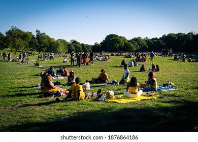 NEW YORK, UNITED STATES - Sep 20, 2020: New Yorkers Congregate In Brooklyn's Prospect Park As The Pandemic Closes Most Indoor Activities 