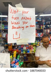 New York, New York United States September 3rd 2020: A Sign In A New York City Corner Store Or Bodega Reminds Customers To Wear Their Mask To Prevent The Spread Of The COVID-19 Coronavirus Pandemic.  