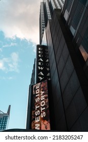 New York, United States - September 2021: Broadway Theatre Sign In Times Square New York