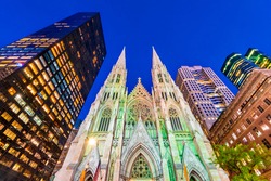New York, United States - St. Patrick Cathedral Onf 5th Avenue, Manhattan Historic Landscape.
