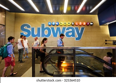New York, US - 19 August 2015. Subway Station New York Entrance