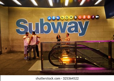 New York, US - 19 August 2015. Subway Station New York Entrance