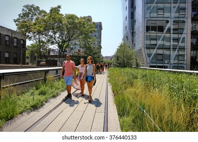 New York, US - August 2015: The High Line Park In New York