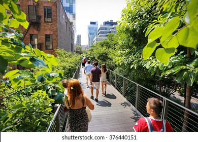 New York, US - August 2015: The High Line Park In New York