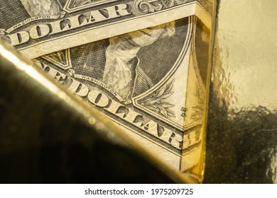 New York, Us; May 17 2021: Dollar Gold Investment Precious Metal Stock Market Global Economy Inflation Currency Price Usd Bill 