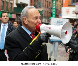 New York , New York / USA 02/09/2020 : Chuck Schumer In Chinatown At This Years Lunar New Years Parade .