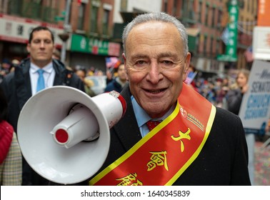 New York , New York / USA 02/09/2020 : Chuck Schumer In Chinatown At This Years Lunar New Years Parade .